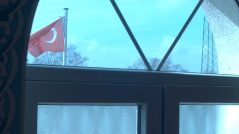 Turkish flag from inside a mosque Stock Footage 88030512