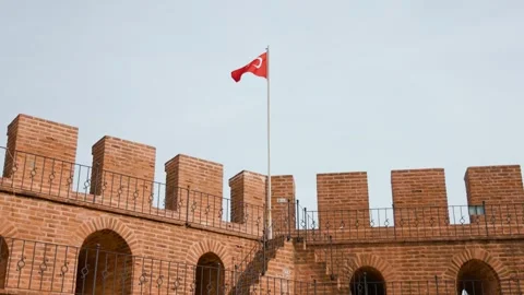 Turkish flag inside the Red tower Stock Footage 256315328