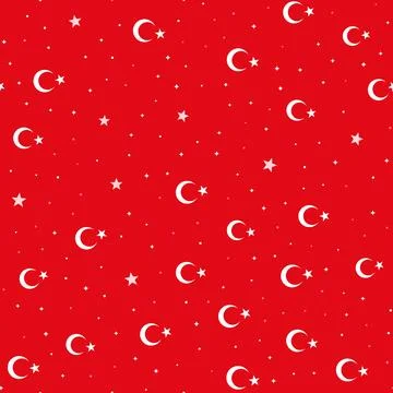 Turkish flag inspired seamless pattern with white crescent moons and stars on Stock Illustration