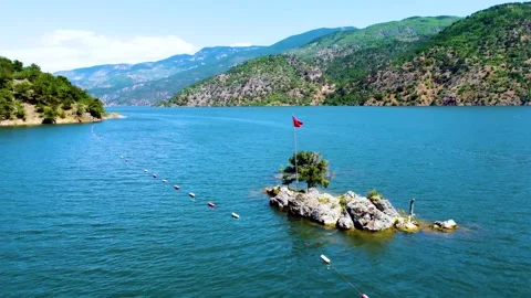 Turkish Flag on an island Stock Footage 247131290