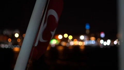 Turkish flag istanbul night Stock Footage