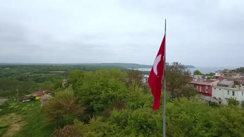 Turkish flag over the town Stock Footage 171601827