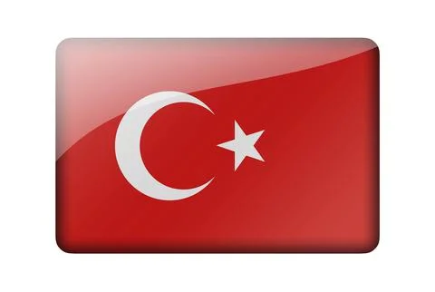 The Turkish flag. Rectangular glossy icon. Isolated on white background Stock Illustration