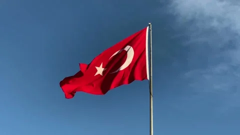 Turkish flag is seen during a windy day, Istanbul, Turkey 4K Stock Footage 165994052