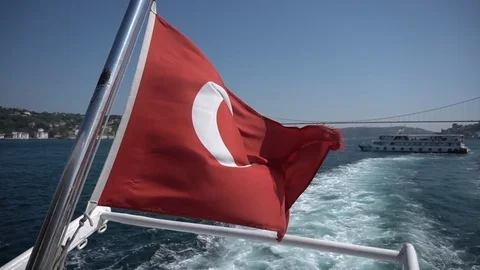 Turkish flag on the ship Video stock 89841061