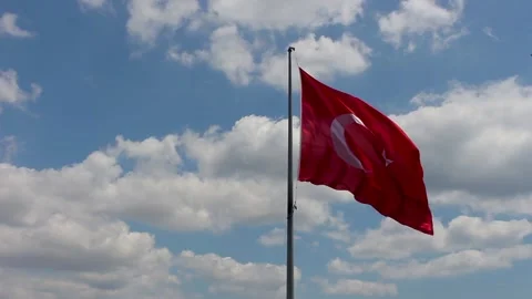 Turkish flag with sky and clouds Stock Footage 135445378