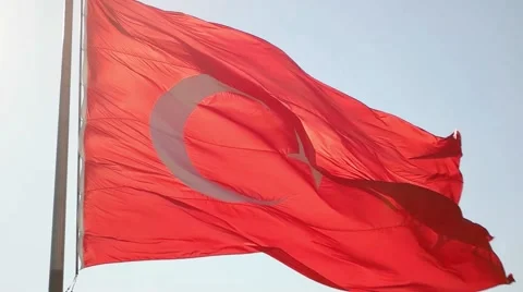 Turkish flag slow motion waving with sunny background Stock Footage 59960154