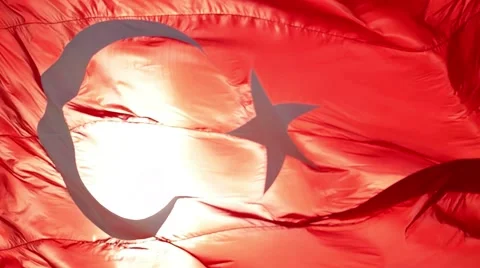 Turkish flag slow motion waving with sunny background Stock Footage 59960669
