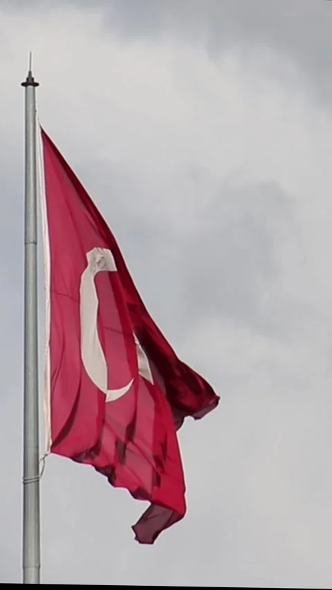 Turkish flag slowly waving with space for text, ideal for national holidays Stock Footage 277867301