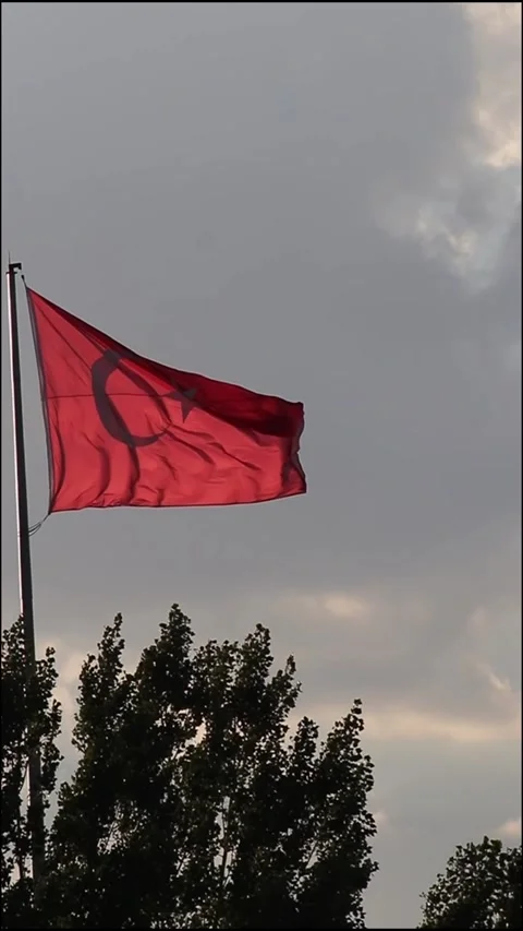 Turkish flag slowly waving with space for text, ideal for national holidays Stock Footage 289345522
