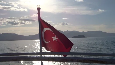 Turkish flag on the stern of the ship Stock Footage 111329862