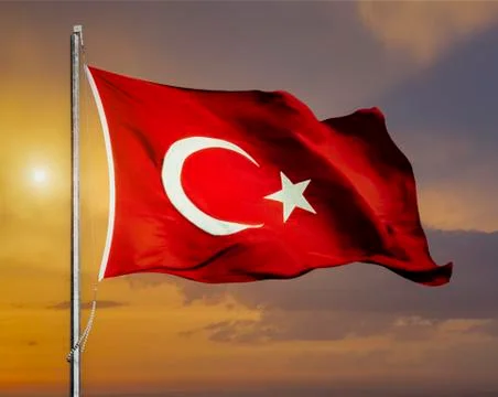 Turkish flag at sunset Stock Photos