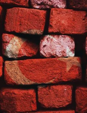 Turkish flag texture on brick wall, 3d-render and painted wall Stockfoto's