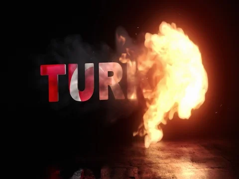 Turkish Flag On Title is Revealing with Fire Stock Footage 78588918