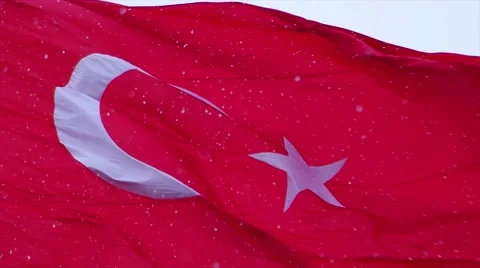 Turkish flag waving and it snows in Izmir Turkey Stock Footage 59955253