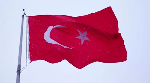 Turkish flag waving and it snows in Izmir Turkey Stock Footage 59955348