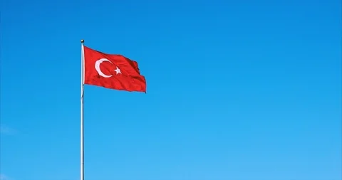 Turkish flag waving at blue sky. Stock Footage 103997859