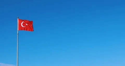 Turkish flag waving at blue sky. Stock Footage 103998044