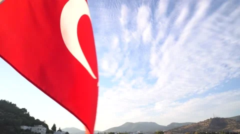Turkish flag waving in Bodrum - TURKEY Stock Footage 68331376