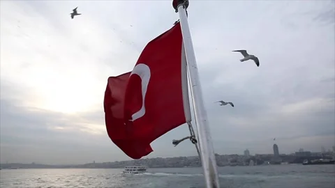 Turkish Flag waving at the end of the ship Stock Footage 148931877