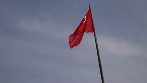 Turkish flag waving on the flagpole Stock Footage 217354128