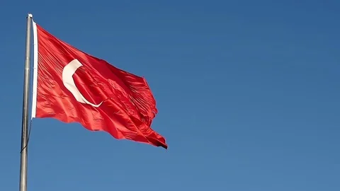 Turkish flag waving Stock Footage 93487974