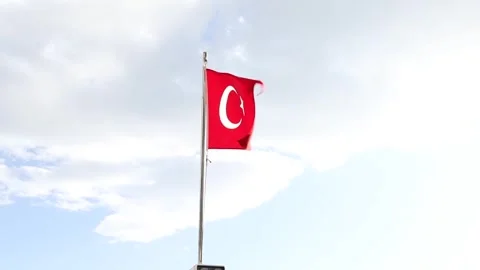 Turkish Flag Waving with Partly Cloudy Background Stock Footage 299257763