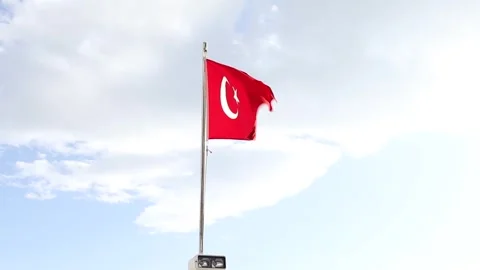 Turkish Flag Waving with Partly Cloudy Background (Slow-motion) Stock Footage 299257874