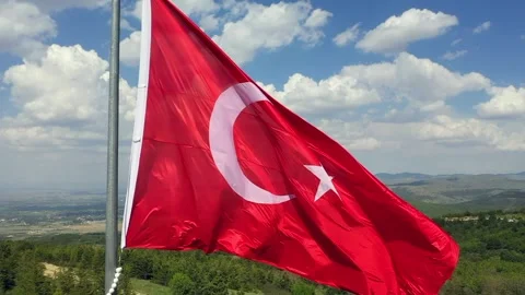 Turkish flag waving in the sky Stock Footage 287283569
