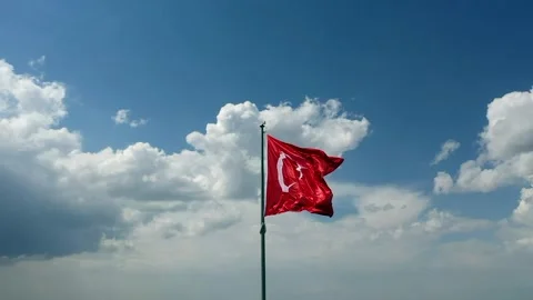 Turkish flag waving in the sky Stock Footage 287283596