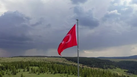 Turkish flag waving in the sky Stock Footage 287283836