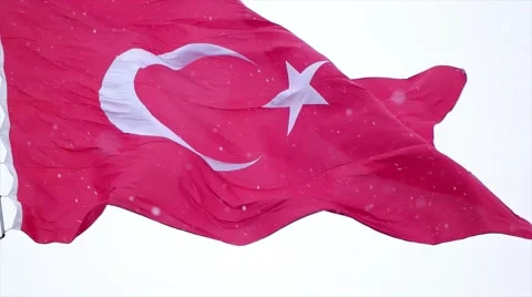 Turkish flag waving slow motion and it snows in Izmir Turkey Stock Footage 59955199