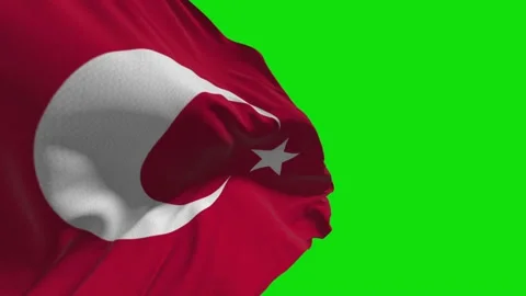 Turkish flag waving in the wind , alpha channel, green background, looped video. Video stock 125802768
