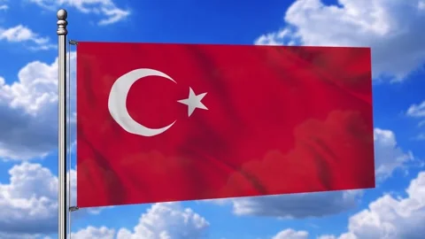 Turkish flag waving in the wind on blue sky with clouds background Stock Footage 325520898