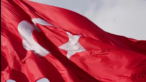 Turkish Flag Waving In Wind Close Up Real Time Vídeo Stock 336004343