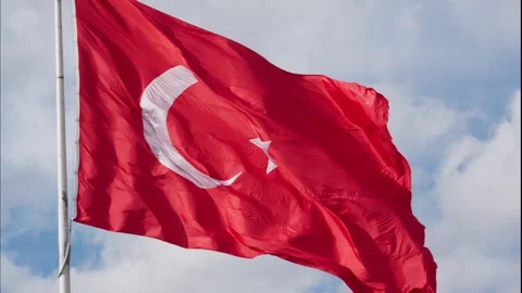 Turkish Flag Waving In Wind Close Up Real Time Stockbeeldmateriaal 336005276