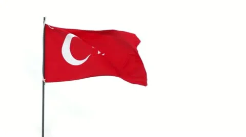 Turkish flag on the wind against white background Stock Footage 11247563