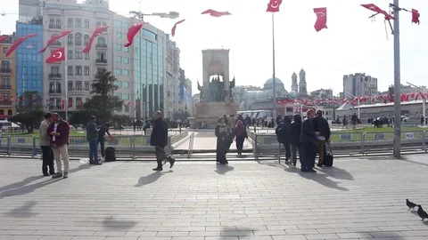 Turkish Flags and Crowd at Taksim Square, Istanbul, Turkey Video stock 83520900