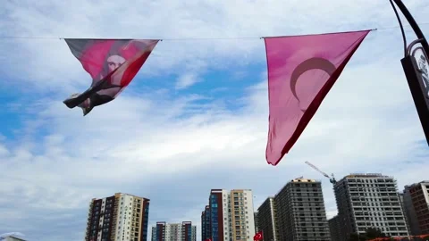 Turkish flags developing against blue sky, white clouds.Patriotism concept. Vidéo 130861397