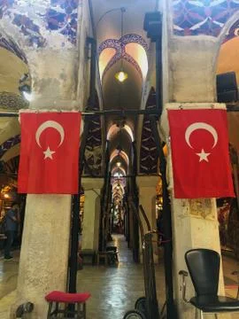 Turkish flags at Grand Bazaar Stock Photos