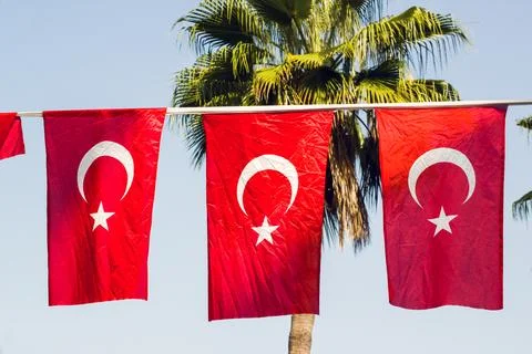 Turkish flags hung Stock Photos