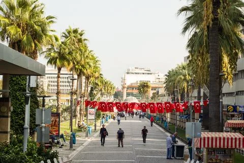 Turkish flags hung on the streets Stock Photos