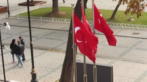 Turkish Flags in Istanbul Stock Footage 90232577