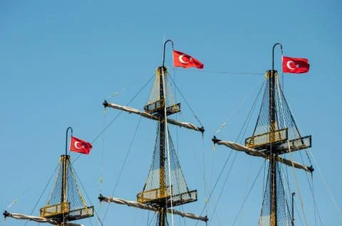 Turkish flags on masts Stock Photos