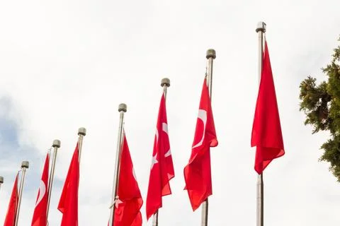 Turkish Flags on pole Stock Photos