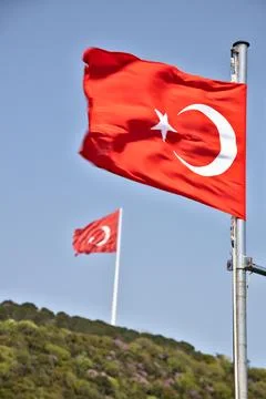 Turkish flags waving Stock Photos