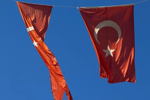 Turkish Flags Waving in the Wind Stock Photos