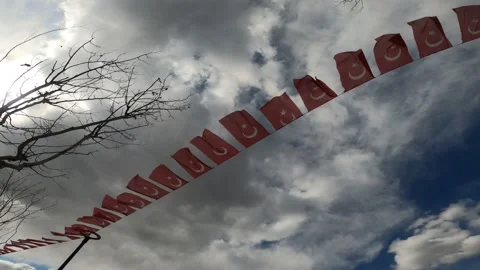 Turkish flags waving in the wind in the sky Video stock 171855113