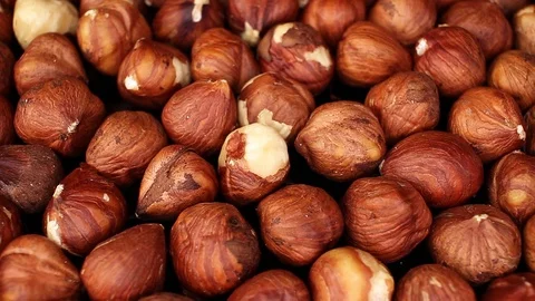 Turkish hazelnuts on rotating plate hazelnut texture Stock Footage 98389917