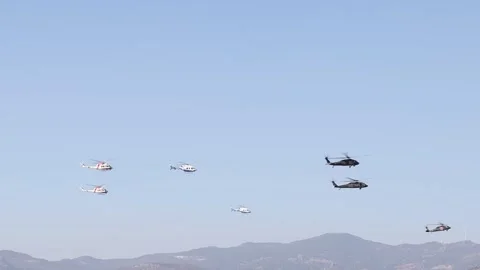 Turkish Helicopters on the Sky Stock Footage 249159113